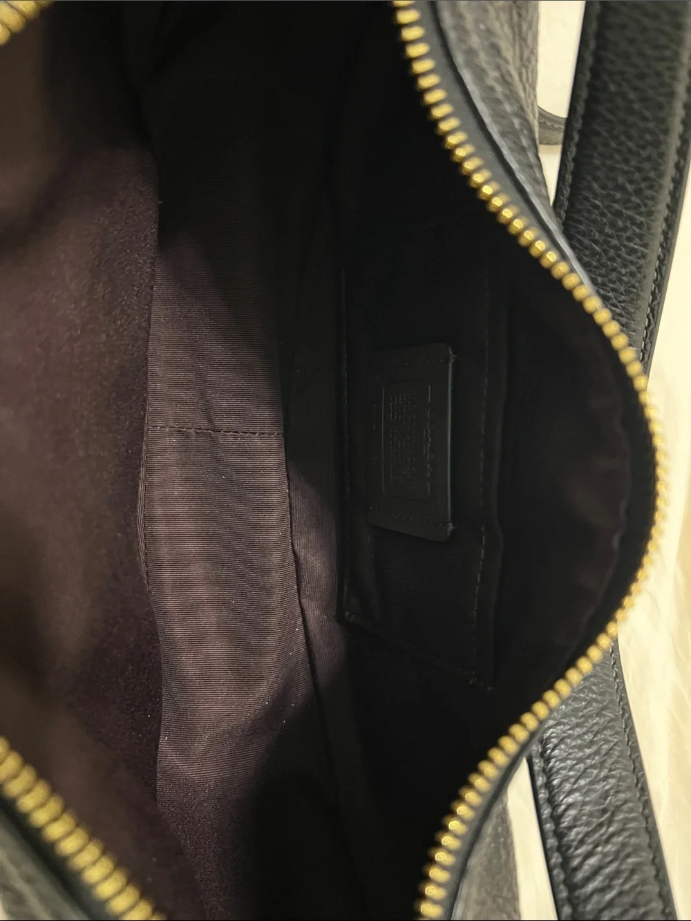 Coach Black Pebbled Leather Crescent Bag with Gold Hardware